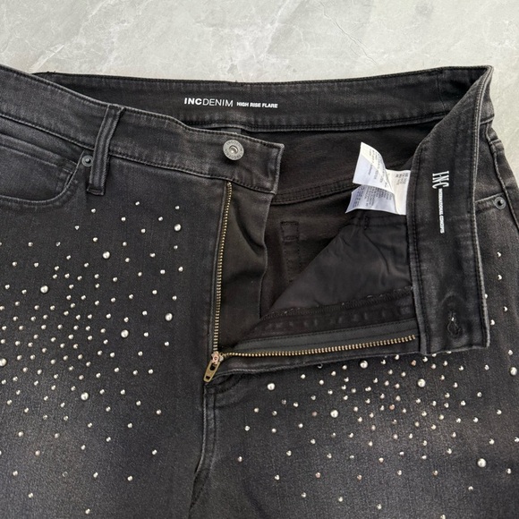 NWOT Women’s INC Denim High-Rise Rhinestone Studded Flare Jeans Plus Size 14 - Picture 6 of 16
